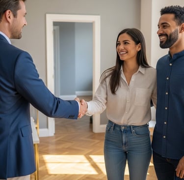 real estate agent showing homes to new homebuyers