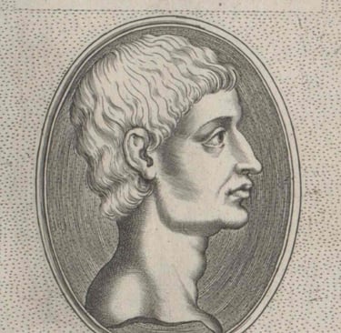 Engraved profile portrait of Gnaeus Pompeius Magnus, a Roman general and statesman, in an oval frame.