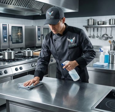 Personal de limpieza y mantenimiento uniformado iniciando servicio en instalaciones