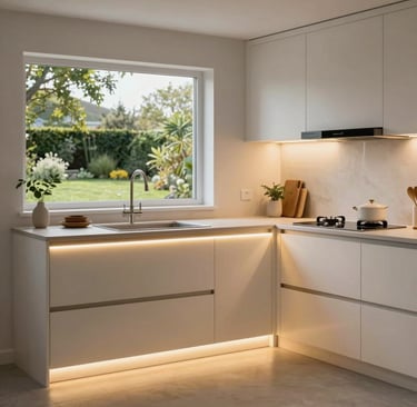 Craftsman fitting custom kitchen cabinets in a warm, inviting space with natural light.