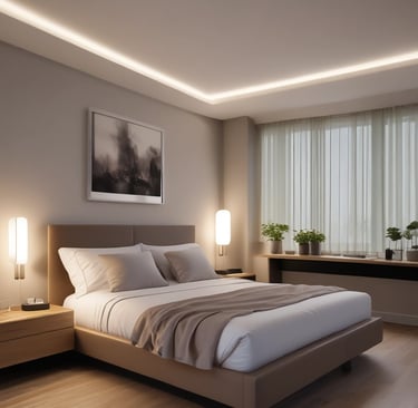 Stylish bedroom featuring custom furniture and elegant finishes
