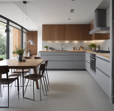 Office space with modern design elements and dark color palette