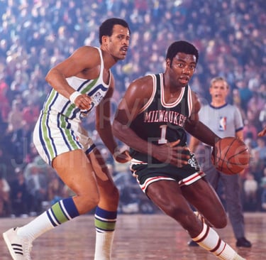Oscar Robertson and Lou Hudson in 1970 by James Drake for Sports Illustrated