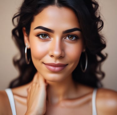 A woman confidently wearing subtle, fresh-faced clean makeup outdoors in natural sunlight.