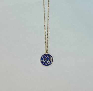 El Vedud Gümüş Üzerine Altın Kaplama Lacivert Mineli Kolye