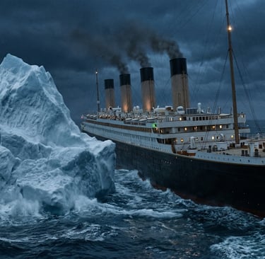 Choque del RMS Titanic con un iceberg en el océano Atlántico durante la noche del hundimiento