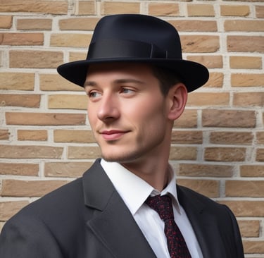 Artisan carefully shaping a fedora hat on a wooden block in a cozy workshop.