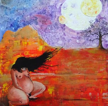 peinture accouchement maternité pleine lune art galerie