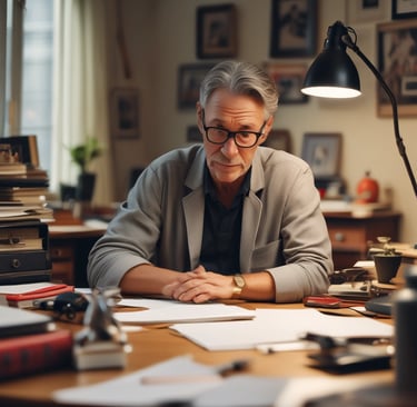 Man working on a laptop with marketing charts on screen