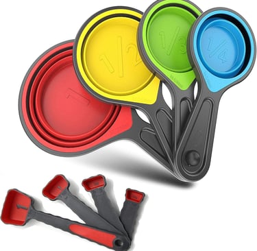 8-pcs Collapsible Silicone Soft Measuring Cups and Measuring Spoons,Food Grade Silicone Measurement