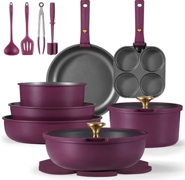 CAROTE 21pcs Induction Nonstick Pots and Pans Set with Detachable Handle