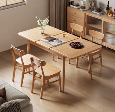 Solid Wood Extendable Dining Table Seamless Extension for Small Spaces
