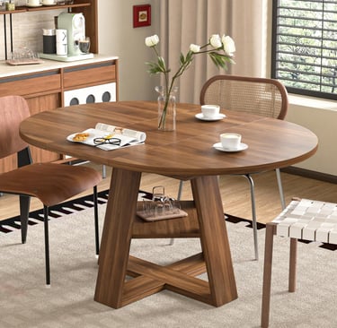 Extendable Modern Space Saving Round Dining Table for 4-8 with Removable Leaves
