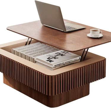 Solid Wood Coffee Table with Storage & Adjustable Height
