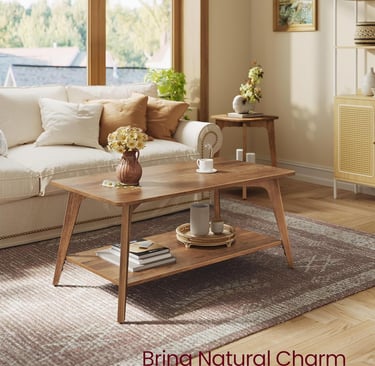 2-Tier Center Table with Storage, Tapered Legs, Curved Transitions