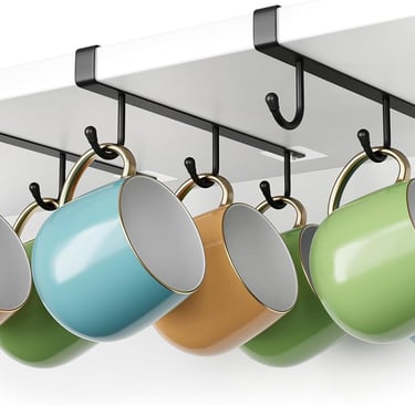 Mug Hooks for Cabinet, Clip-On Shelf and Only Fits Flat Cabinet Without Any Lip, 3pcs Mug Holder No