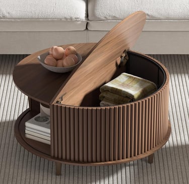 Fluted Center Table with Sliding Cabinet Door