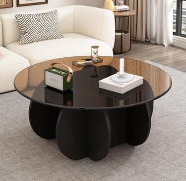 Mid Century Modern Round Tempered Glass Coffee Table for Small Living Room
