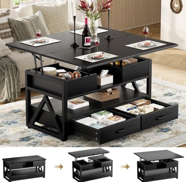 4 in 1 Multi-Function Lift Coffee Tables with Storage Drawers and Hidden Compartmen