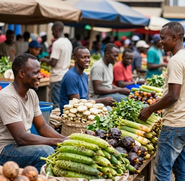 Farmers in Kinshasa markets proudly displaying fresh produce from local fields.