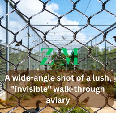 Large scale walk-through aviary featuring black oxide stainless steel zoo mesh