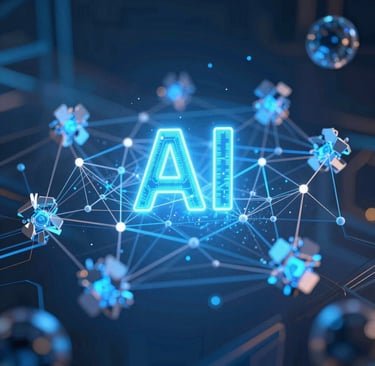 3D rendered ai text on dark digital background