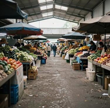 Woman in conical hat at a busy market street