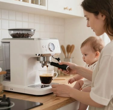 Espresso machine on a cafe counter with syrups