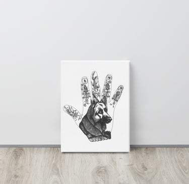 handgetekend persoonlijke hand afgedrukt op canvas gepresenteerd op grond