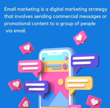 Email marketing smartphone illustration with chat and notification icons.