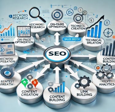 SEO strategy and optimization process diagram.