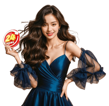 Người mẫu đại diện AE666.VN cầm biểu tượng 24h