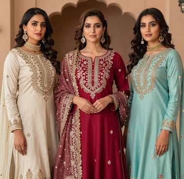 A stylish suit set laid out neatly with intricate patterns and soft fabric textures.