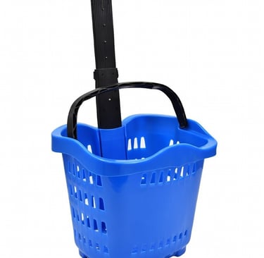 canasto con ruedas de 55 litros azul con manillar telescópico para supermercado