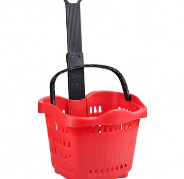 canasto con ruedas de 55 litros rojo con manillar telescópico para supermercado