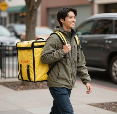 A delivery driver loading packages into a familiadrive vehicle, preparing for a busy day on the road.