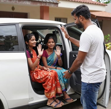 An Uber driver smiling inside a familiadrive vehicle, ready to start a busy day of rides.