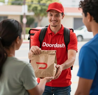 A delivery driver loading packages into a familiadrive vehicle, preparing for a busy day on the road.