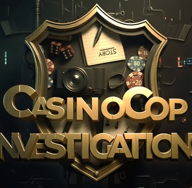 CasinoCop Investigations South Africa, gold detective shield banner with chips and aces
