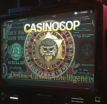 Casino bonus money, CasinoCop owl-sheriff mascot on a roulette wheel over a dollar note, gold emblem