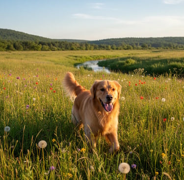 This dog is living carefree without anxiety or pain...just enjoying life out in the wild 