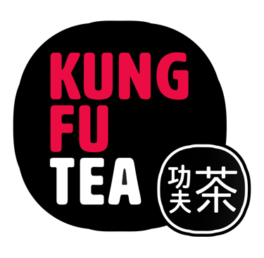 Kung Fu Tea logo featuring red and white text with Chinese characters on a black background.