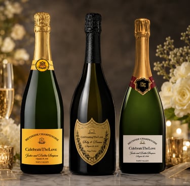 Custom wedding Champagne labels created for Napa Valley weddings