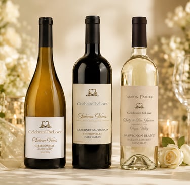 Custom wedding wine labels created for Napa Valley weddings