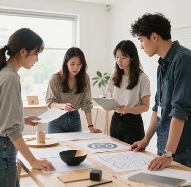Architect sketching a detailed building blueprint on paper using a precision pencil at a wooden desk.
