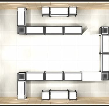 a modern luxury jewelry store with glass display counters 