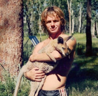man holding kangaroo