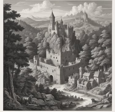 A distant, ominous tower piercing the sky, the ultimate goal of Galen’s quest.