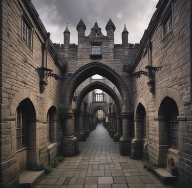 A bustling city square filled with diverse inhabitants, some curious, others wary, as Galen and companions pass through.