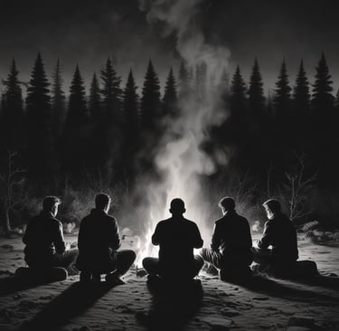 Galen and his allies gathered around a campfire under a starry sky, sharing stories and preparing for the next leg of their quest.